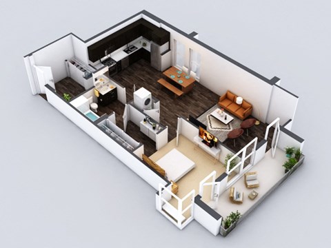 Floor plan for 1 bed, 1 bath, 931 sqft